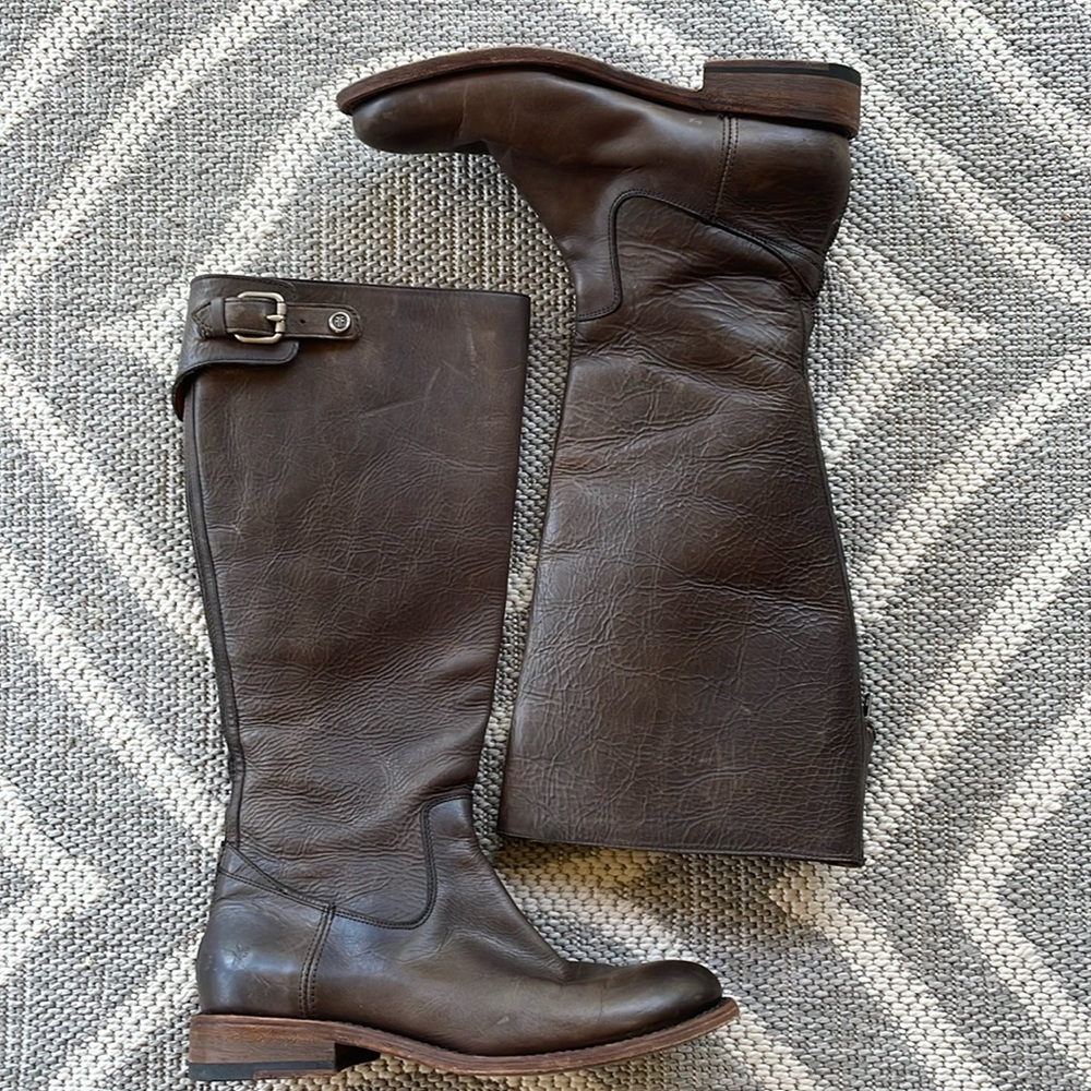 FRYE Jayden riding boots long brown oiled leather size US 8 - Picture 2 of 13